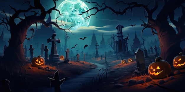 Sfondi di Halloween con un cimitero di notte