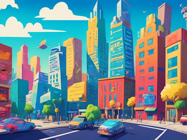 Sfondi di illustrazioni di cartoni animati di grandi città