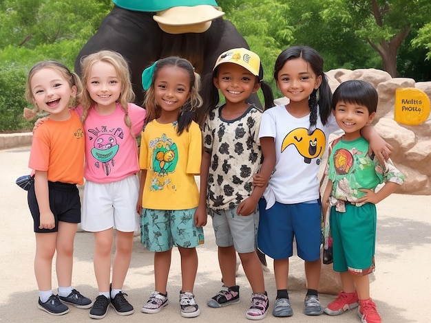 Sfondi per bambini felici e sfondi selvaggi allo zoo generati da Ai