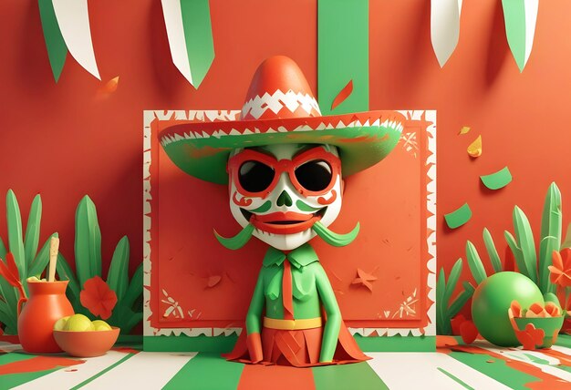 Sfondio 3D gradiente in colori vivaci di rosso verde e bianco per il design a tema Cinco de Mayo con