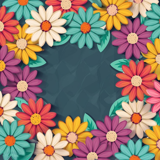 Sfondio a cornice floreale con fiori colorati e spazio di copia