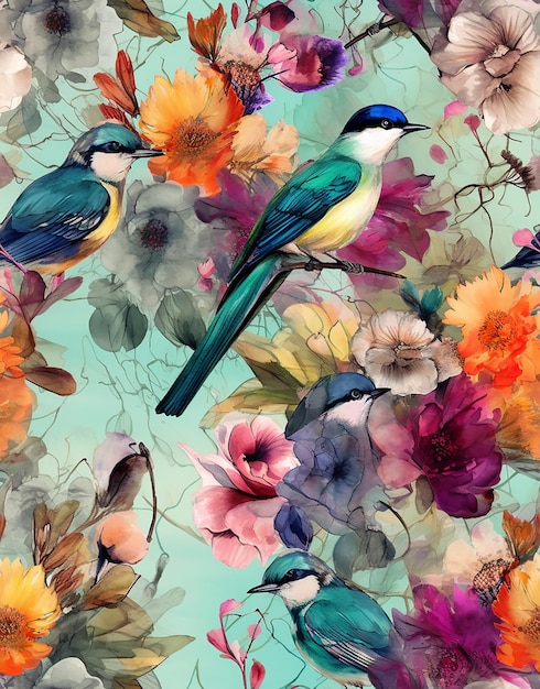 Sfondio a disegni di fiori e uccelli