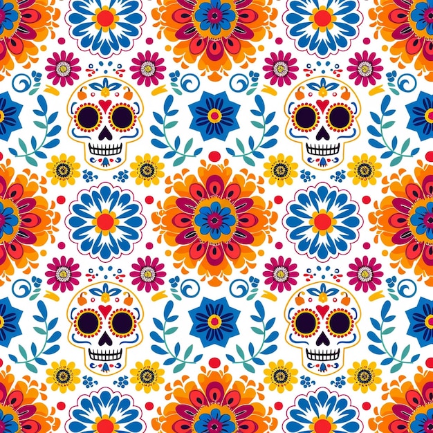 Sfondio a disegno festivo Dia De Muertos con fiori