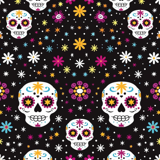 Sfondio a disegno festivo Dia De Muertos con fiori