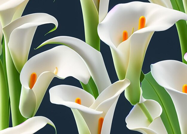 Sfondio a disegno senza fili con una graziosa disposizione di gigli di calla noti per le loro eleganti e scultoree fiori bianchi che creano un'atmosfera di sofisticazione