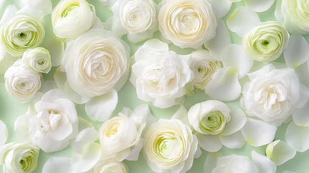 Sfondio a parete di fiori ranunculus e rose consistenza Bouquet matrimonio sfondo floreale fiori bianchi e verdi per fiori boutique negozio online catalogo fiori consegna fiori negozio