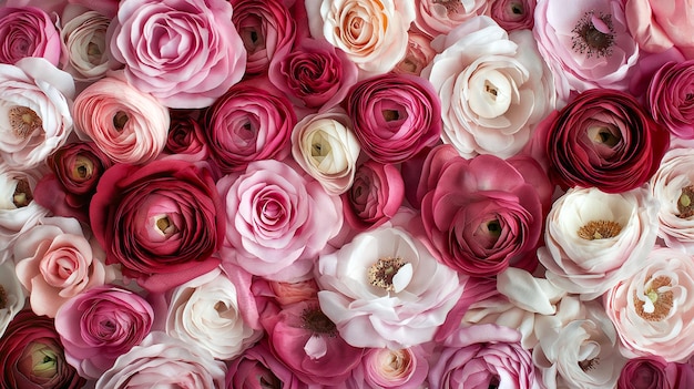 Sfondio a parete di fiori ranunculus e rose consistenza Bouquet matrimonio sfondo floreale Misto di fiori pastelcolori per fiori boutique negozio online catalogo fiori consegna fiori negozio