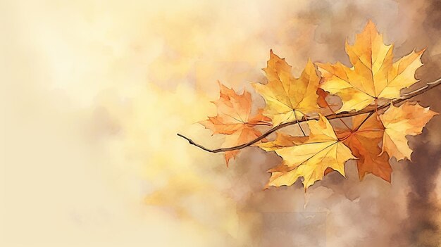 Sfondio ad acquerello floreale d'autunno in colori arancione pastello con illustrazione di foglie Generativo