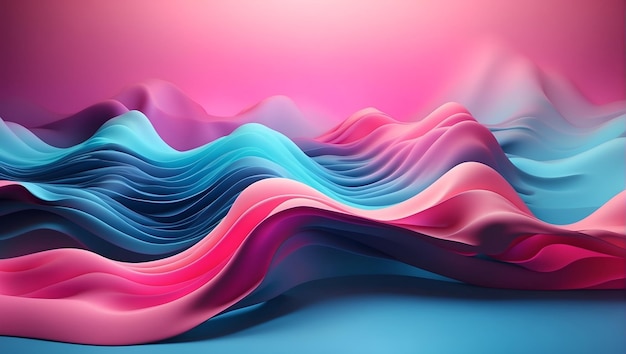 Sfondio astratto 3D colorato con onde gradiente rosa e blu onde morbide bandiera