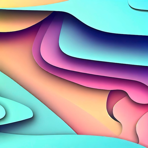 Sfondio astratto 3D con forme tagliate in carta Arte intagliata colorata Paesaggio di artigianato in carta con colori sbiaditi in gradiente