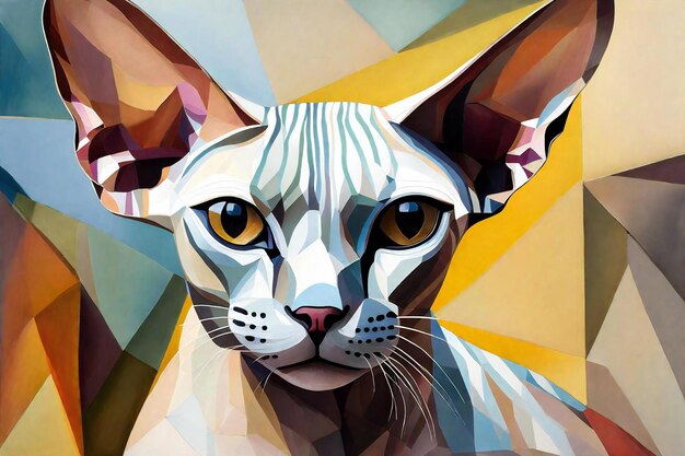 Sfondio astratto colorato con una testa di gatto in stile low poly