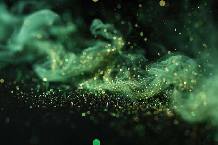 Sfondio astratto con fumo verde e nero e effetto bokeh