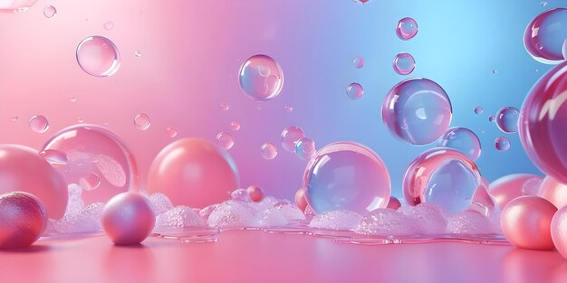 Sfondio astratto con palle rosa e blu bolle di sapone e bolle Ai Generato