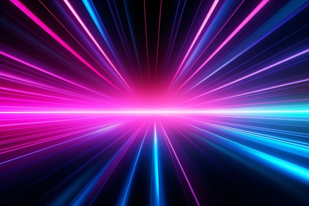 Sfondio astratto con raggi e fasci di luce al neon in rosa e blu Generative ai