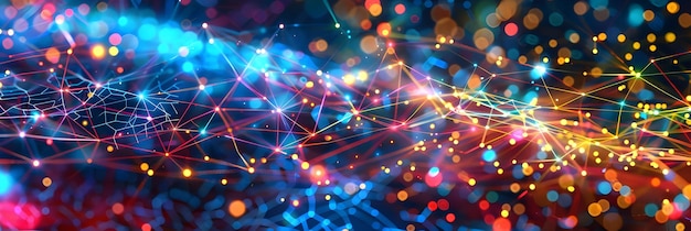 Sfondio astratto con rete colorata di linee e luci Bokeh