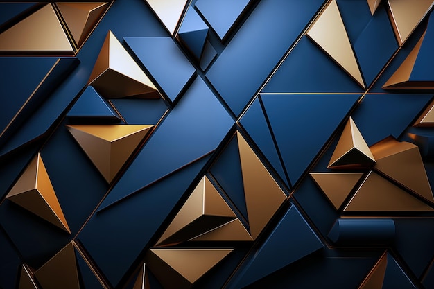 Sfondio astratto con sfondo metallico caotico con forme di triangolo dorato
