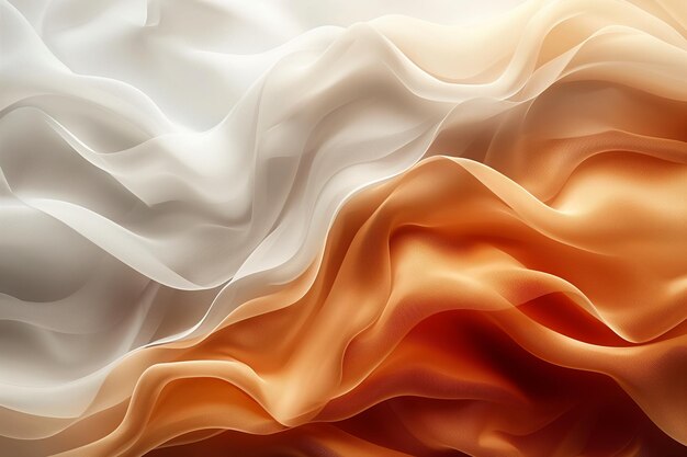 Sfondio astratto con tessuto liscio ondulato di seta o satinato con disegno ondulato arancione e bianco