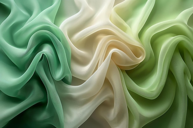Sfondio astratto di seta verde e bianca o satin texture drapery sfondo 3d render illustration