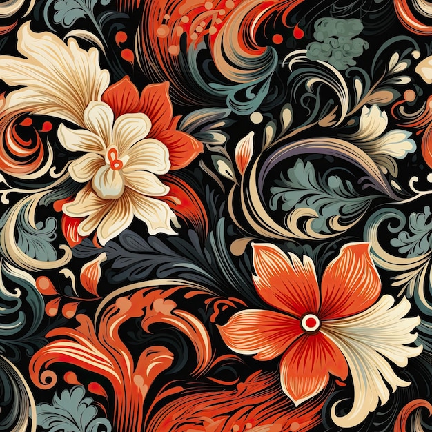Sfondio batik a disegno senza cuciture con vari motivi tradizionali semplici e floreali