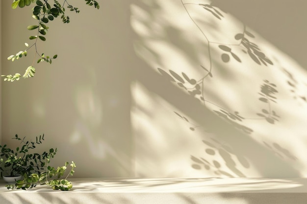 Sfondio beige chiaro minimalista con ombre delicate per la presentazione del prodotto