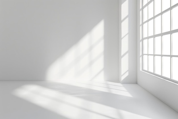 Sfondio bianco dello studio con ombre di finestra per la presentazione del prodotto