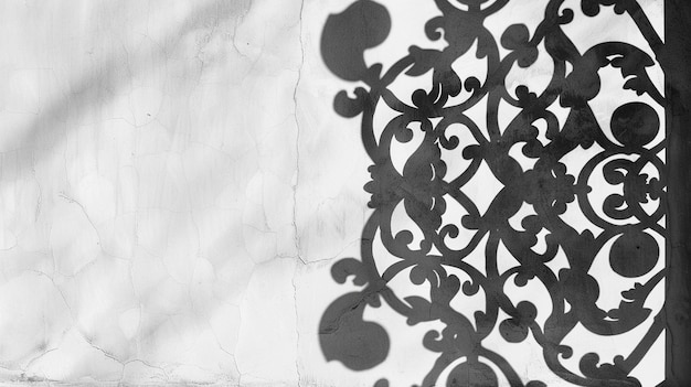 Sfondio bianco e nero di una vecchia parete con un disegno ornamentale d'ombra