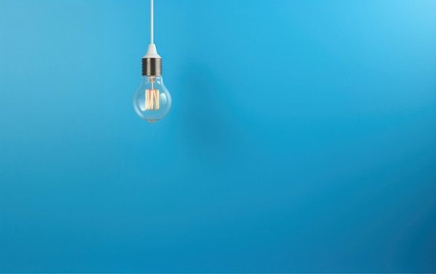 Sfondio blu con una lampadina radiante