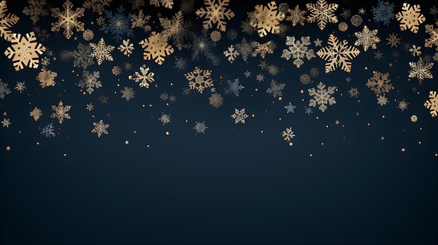 Sfondio blu di Natale con fiocchi di neve e paillettes d'oro