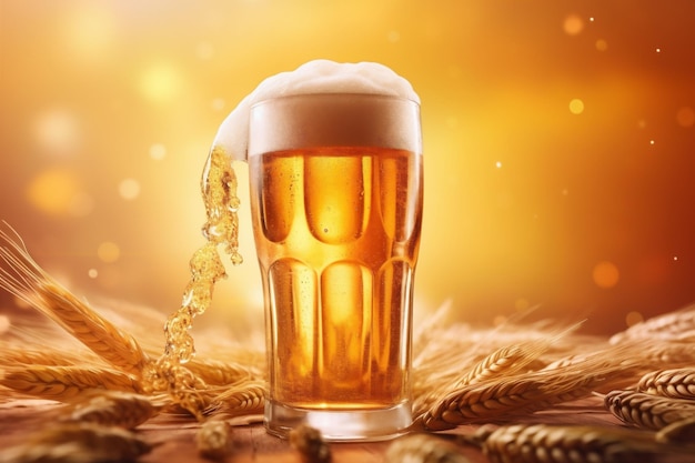 Sfondio bolla di birra alcol bevanda fredda schiuma tazza di vetro gradiente spruzzo AI generativa