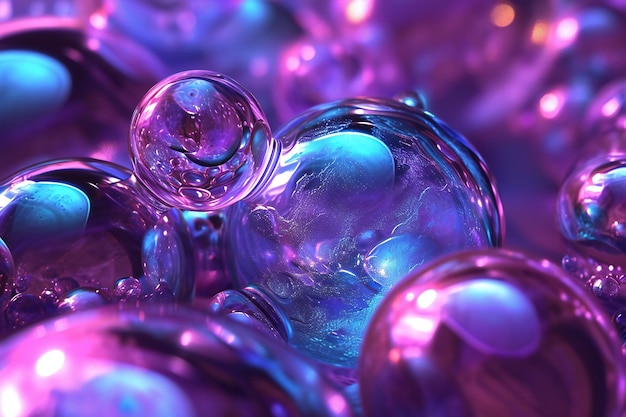 Sfondio colorato astratto con bolle di sapone blu rosa e viola