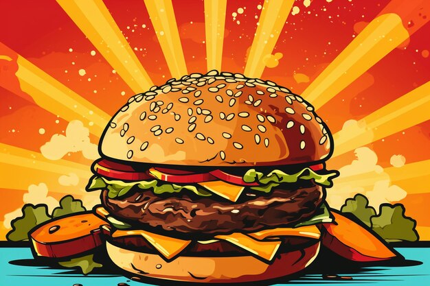 Sfondio colorato con hamburger in stile retro