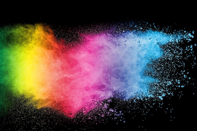 Sfondio colorato di esplosione di polvere pastel spruzzo di polvere multicolore su sfondo nero