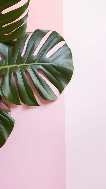 Sfondio con foglie Foglie tropicali Monstera su sfondo pastello bianco e rosa AI Generato