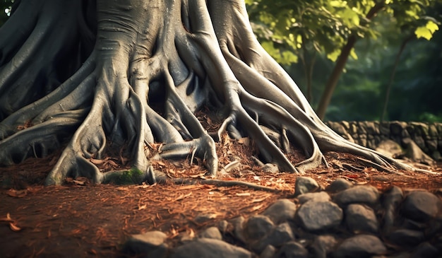 Sfondio con la consistenza delle radici di un grande albero generato dall'AI