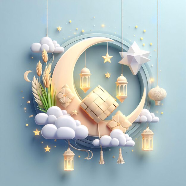 Sfondio con lanterna e luna di Ramadan