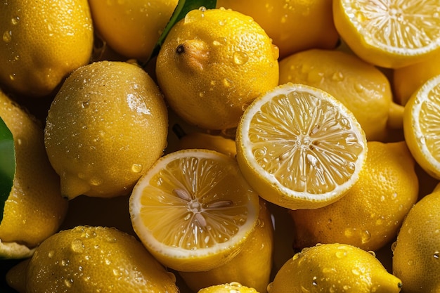 Sfondio con limoni gialli freschi agrumi maturi e profumati