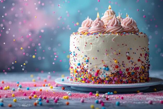 Sfondio con torta blu e viola per un compleanno