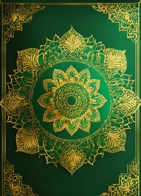 Sfondio d'arte del mandala verde dorato con carta d'invito di confine matrimonio modello floreale arabo islamico