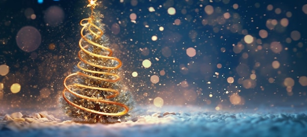 Sfondio decorativo dell'albero d'oro palla invernale poster natalizio giocattolo vacanza blu AI generativa