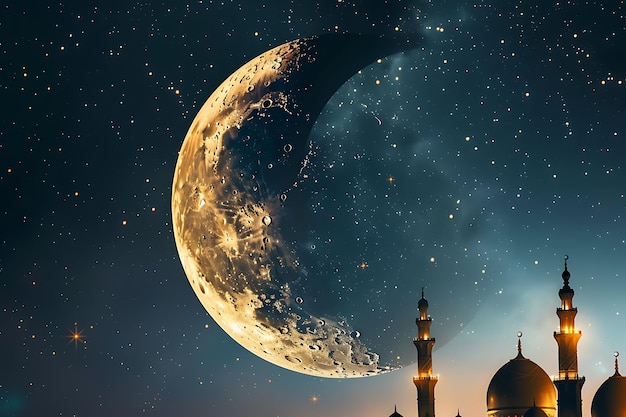 Sfondio decorativo della luna e moschea del Ramadan