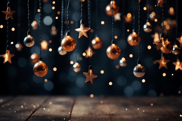 Sfondio decorativo di Natale di stelle e luci bokhe