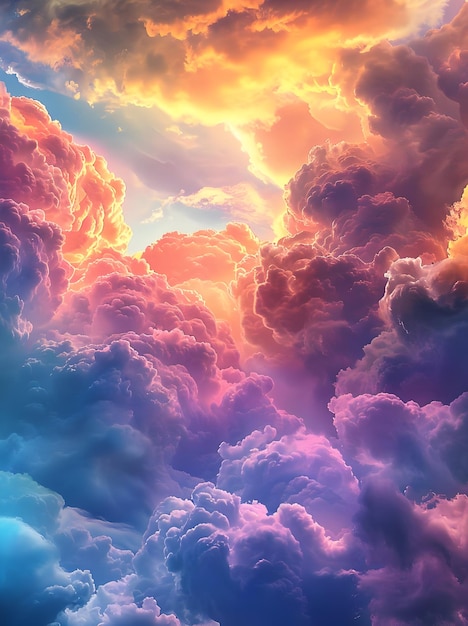 Sfondio del cielo dell'arcobaleno verticale Nuvole cromate di colore arcobaleno intensamente iridescente