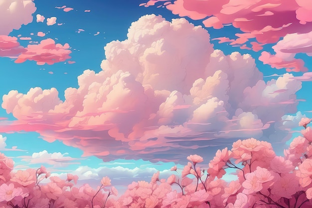 Sfondio del cielo in stile anime con nuvole Illustrazione di cartoni animati vettoriali di un bellissimo paesaggio di nuvole celesti