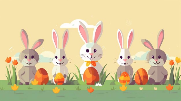 Sfondio del giorno di Pasqua con una vignetta di conigli