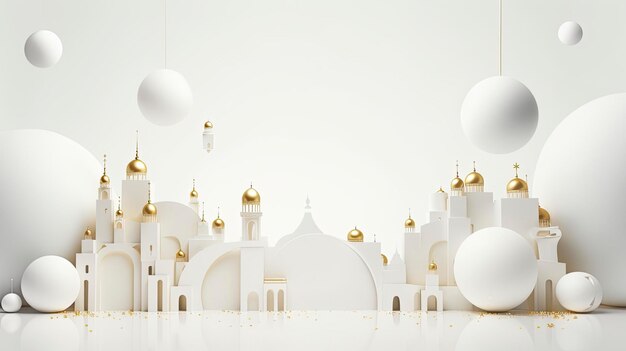 Sfondio del Ramadan tutti accenti in oro bianco minimalismo rendering 3D