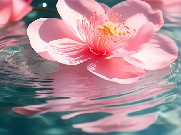 Sfondio dell'acqua Testualità aqua rosa Superficie di onde ombre di fiori trasparenti e luce solare