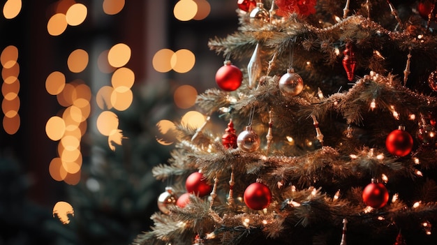 Sfondio dell'albero di Natale decorato Buon Natale e Buon anno nuovo