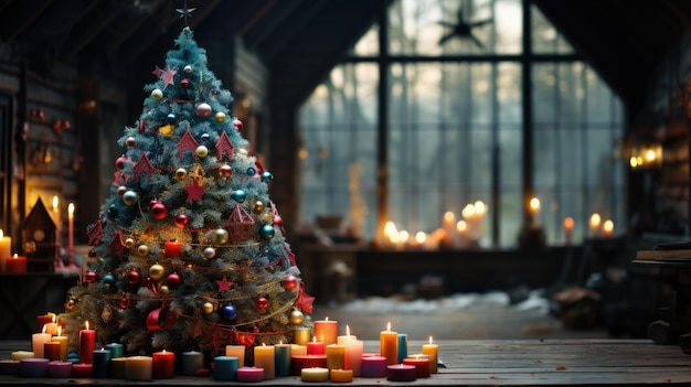 Sfondio dell'albero di Natale decorato Buon Natale e Buon anno nuovo