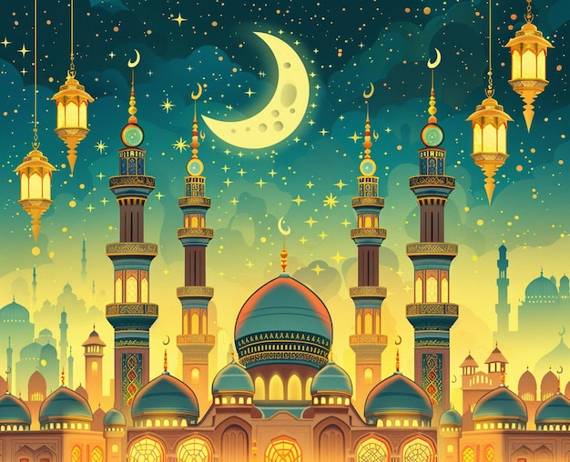 Sfondio della moschea islamica modello di design della carta di auguri islamica di Ramadan