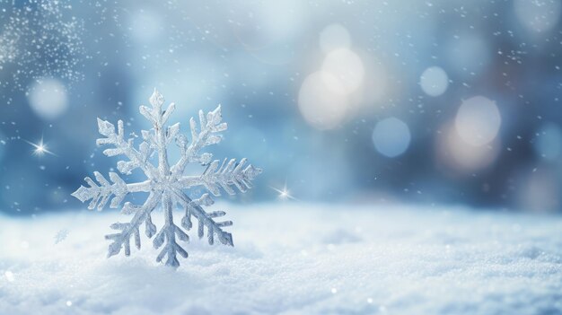 Sfondio della neve Closeup di un fiocco di neve sulla neve bianca creata con la tecnologia Generative Al